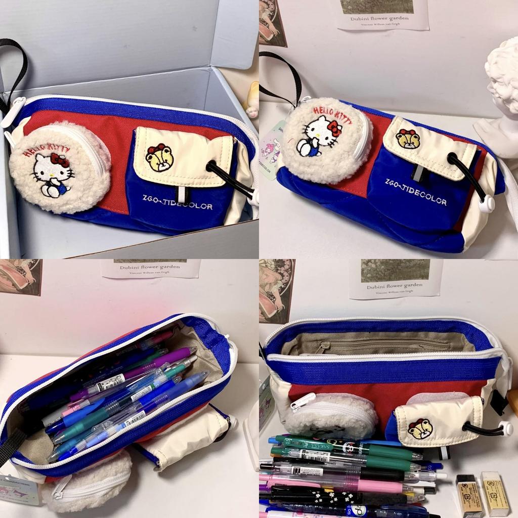 Cartoon Canvas Pencil Case With Large Capacity For Students And Office Use