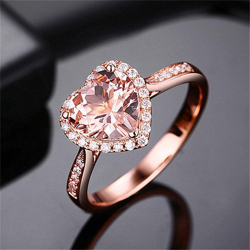 BELLA BOX Fashion Open Rings For Women With Zircon Pink Heart Shape Wedding Luxury Jewelry