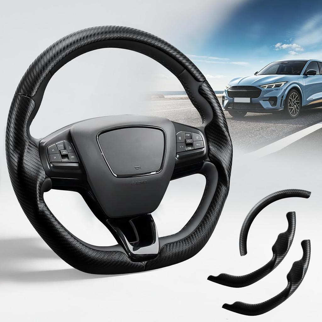 Kormányvédő Ford Mustang Mach-E 2021-2026-hoz, Fekete Lyuk | 3 Részes Bőr Egyedi Illeszkedésű Kormánykiegészítők