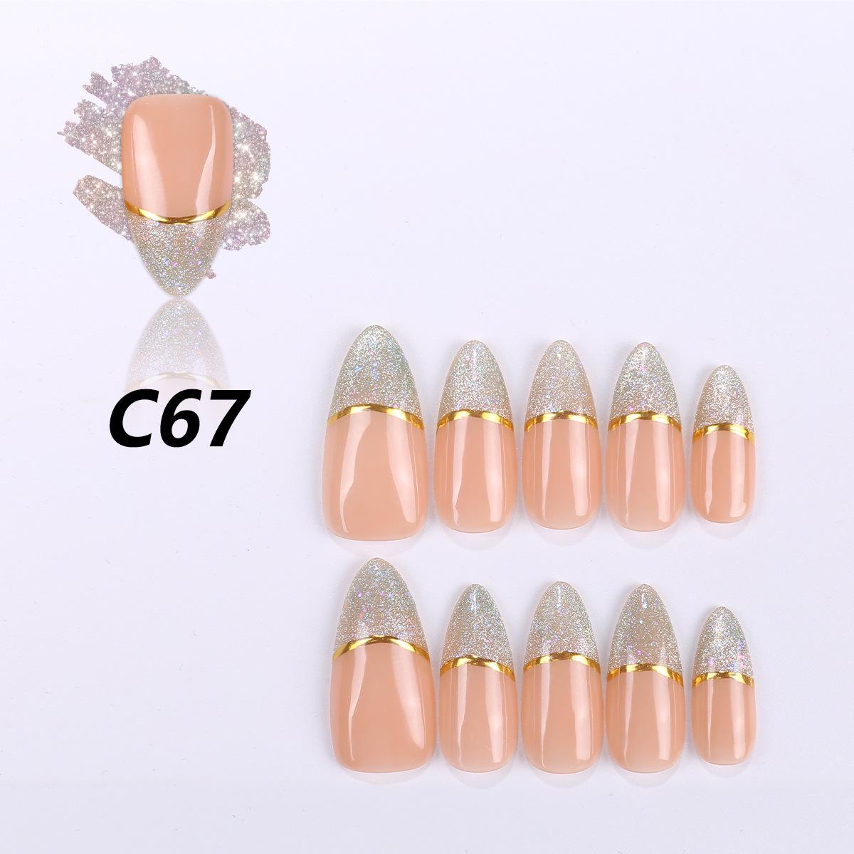 Handmade Almond Wearable Nails with Light Yellow French Manicure and Cat Eye Glass Beads Small