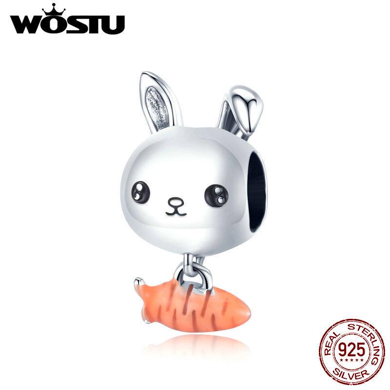

WOSTU натуральная эмаль моркови из стерлингового серебра 925 пробы для подвески в виде кролика для оригинального браслета в подарок 925 silver