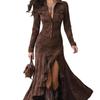 European and American Suede Slim Fit Zipper Stand Collar Slit Long Dress - Autumn/Winter 2025 Collection