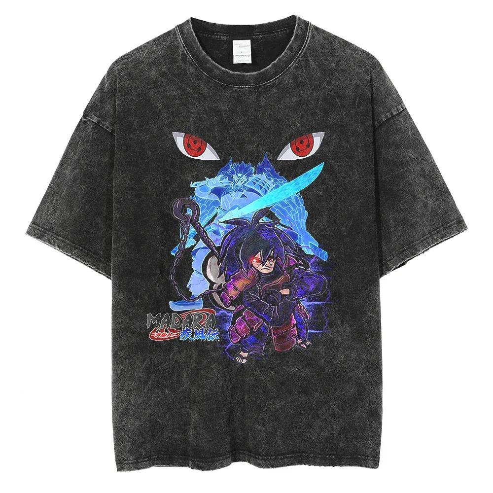 Men Streetwear Tshirt Japanese Anime Naruto Graphic TShirt Cotton Harajuku Washed T Shirt Summer Hip Hop Tops Tees Black