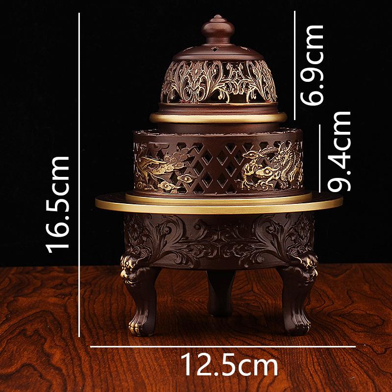 

All Brass Four Divine Beasts Relief Eight Treasures Three-legged Incense Burner Entrance Decoration Copper Metal