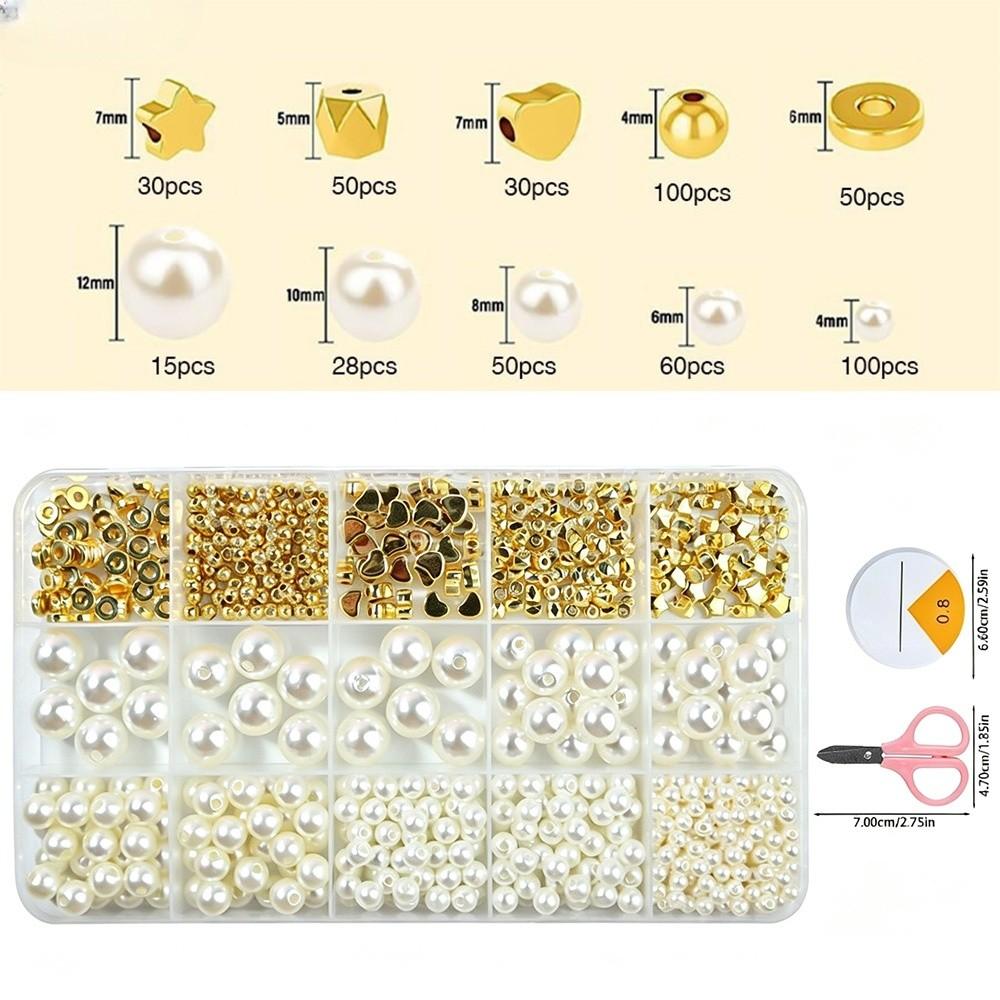 1890pcs 4/6/8/10/12mm Size Pearl Beads Set Round Shape Crafting Beads for Necklaces