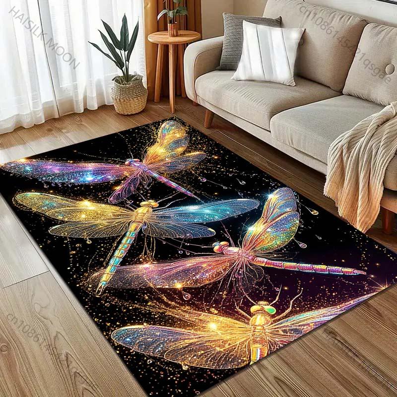 Fantasy Golden Dragonfly Print Carpet for Bedroom Living Room Bedside Sofa Floor Mat Modern Home Decor Area Rug Large Size