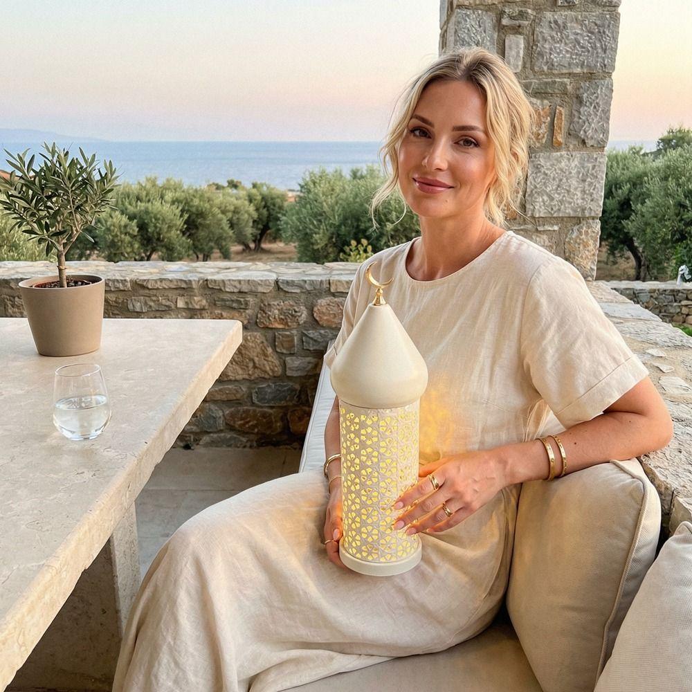 Vintage Ramadan Nachtlicht Traditioneller Metallrahmen Eid Mubarak Laternenlampe Nahöstlicher Stil Batteriebetrieben Mondlaterne