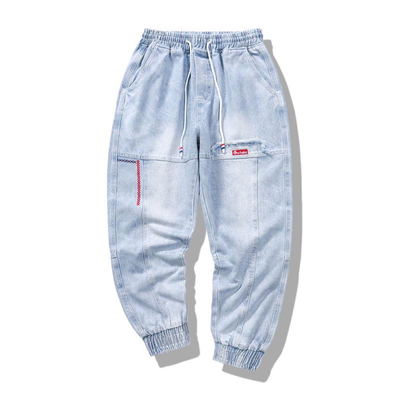 Herren Streetwear Hip Hop Cargohosen Jeans Elastisch Harun Jogginghosen für Herbst und Frühling Herrenbekleidung XL blau