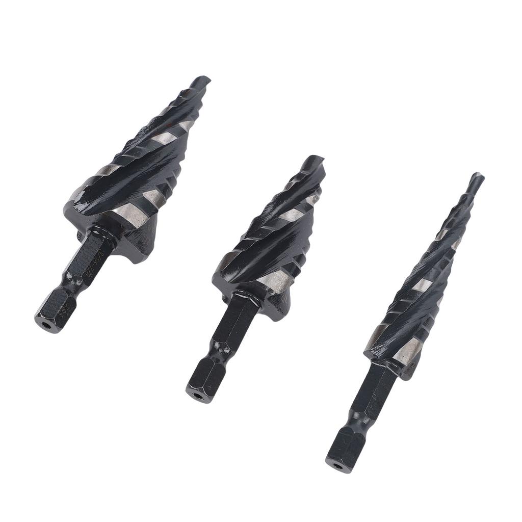 3PCS Spiral Step Drill Bit Set High Speed Steel Hex Shank 4 Flute Bits for Metal Aluminum Wood Plastic 1 8 1 2 1 4 3 4