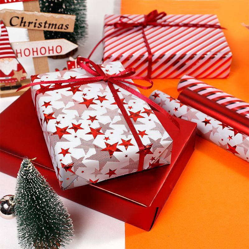 43x300cm Christmas Gift Wrapping Paper Red Star Bouquet Packaging Paper Christmas Valentines Birthday Gifts Decoration Paper