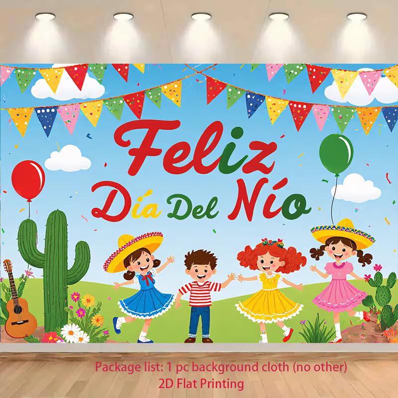 

2D Feliz Día Del Niño 2D Flat Banner, Mexican Fiesta Themed Background 47.2x31.5inch/120*80cm
