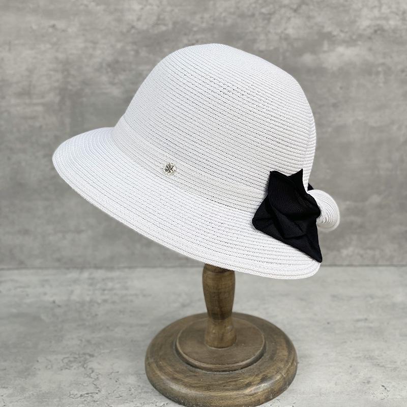 Edition Elegant Flip Bow Straw Fisherman'S Hat Children'S Summer Foldable Sunshade Sunscreen Beach Straw Hat