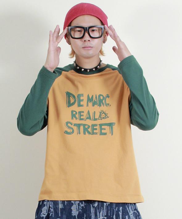Deumakeu Text Raglan Color Block Long Sleeve T-Shirt Khaki & Mustard
