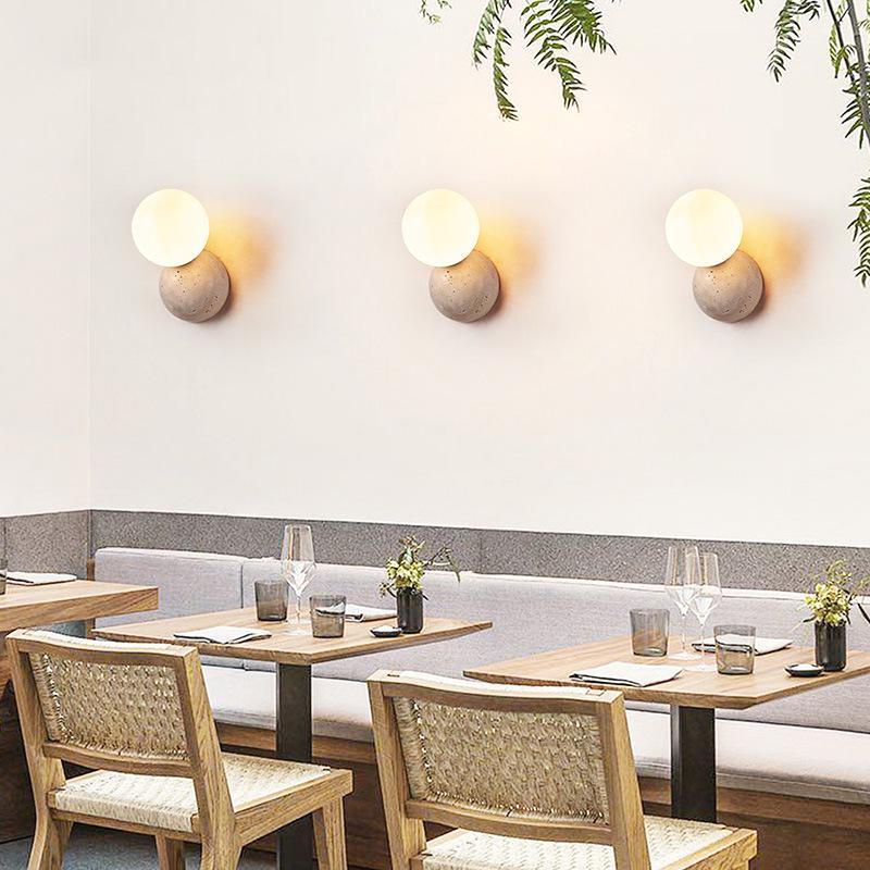 Cream Stone Wall Lamp - Mid-Century Japanese Design for Bedroom & Living Room