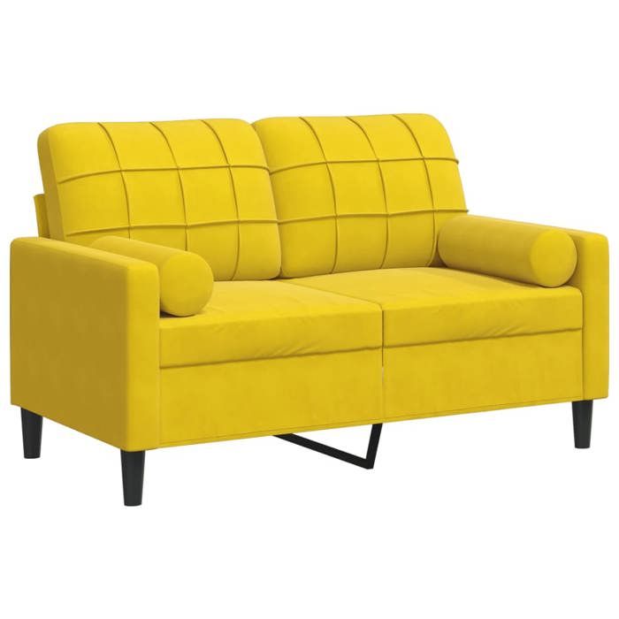 VidaXL 2-seater Sofa with Decorative Pillows Yellow 120 Cm Velvet, Sofa, Living Room Sofa, 2-seater Velvet Sofa, 3278215