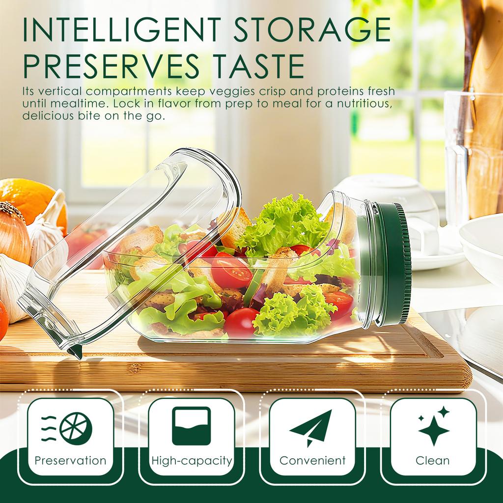 Salatbecher Seitlich öffnender Deckel Schichtweise Tragbarer Salatbehälter Lunchbox Auslaufsicher Hält frisch Lebensmittelbehälter Transparent