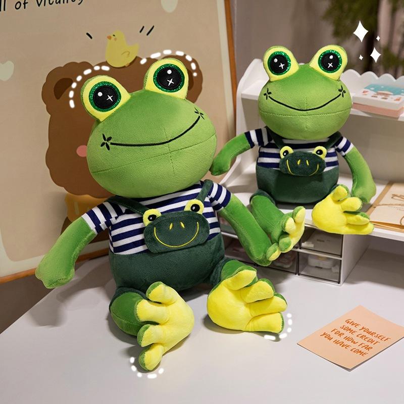 Cute simulation dressing frog doll plush toy green little frog doll children accompany soothing doll