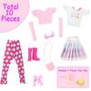 Pink Set 10 pcs 11.5'' Girl Doll Accessories 2 Tops Pants Shoes 1 Glasses Handbang Arm Sleeves Random Hairpin Kids Toy Gift
