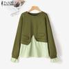 ZANZEA Women Stripe Print Splice Spring Autumn Long Sleeve Pullover Sweatshirt