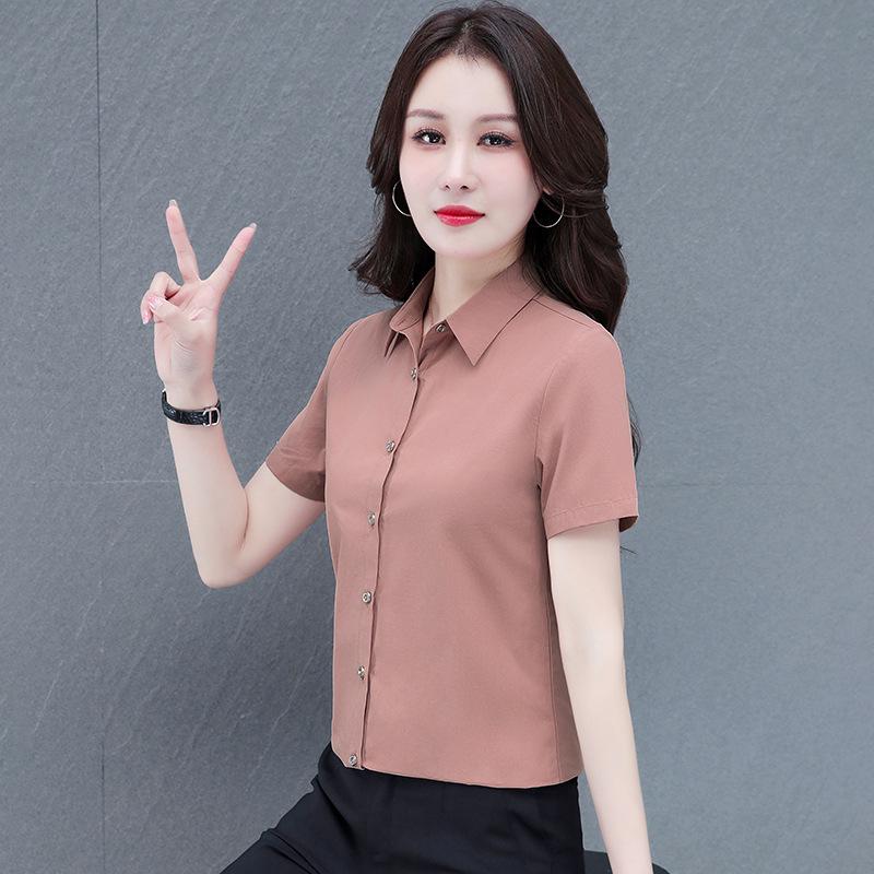 

Женская повседневная рубашка средней длины из чистого хлопка - короткий рукав, модный и универсальный летний топ Extra Large розовый