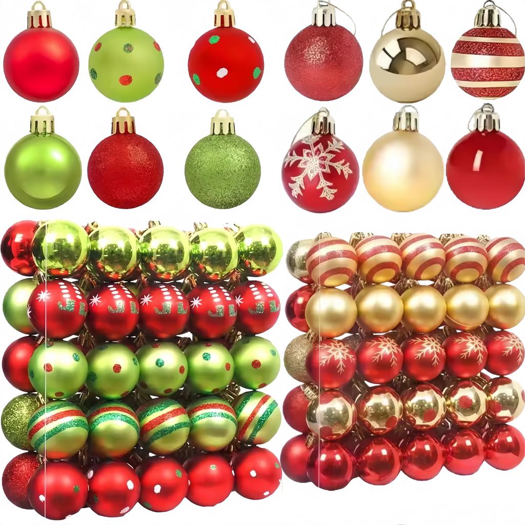 50Pcs Christmas Ball Decoration Red Green Painted Xmas Ball Ornaments Set 40Mm Hanging Xmas Ball For Holiday Atmosphere Decor