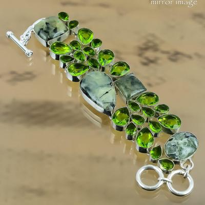 Bracelet Chaîne Ajustable en Argent 925 avec Pierre Préhnite Naturelle pour Femmes