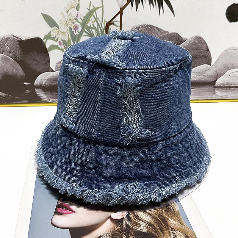 Summer Trendy Washed Broken Denim Bucket Hat Women Breathable Sunshade Best Matched Female Korean Style Beach Fisherman Cap Gift
