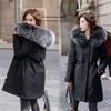 Superwarmer Wintermantel mit Kunstpelzkragen, eleganter, schmaler Parka mit Samtfutter und Kapuze für Damen, mittellange, dicke Plüschjacke