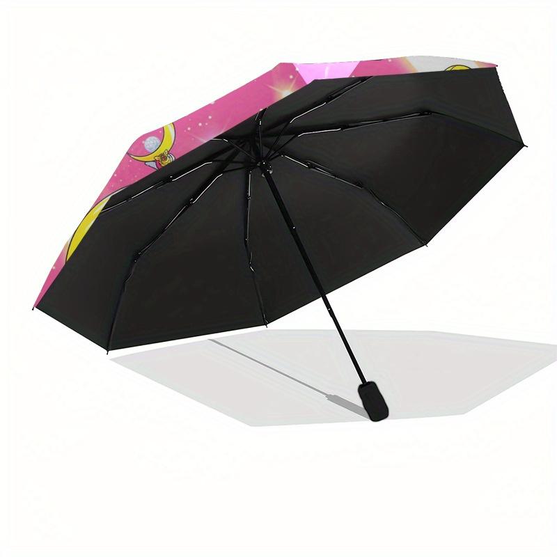 Sailor Moon Crescent Moon Pink Background StickerUmbrella, Portable 3-Fold Compact Umbrella for Men & Women Gift