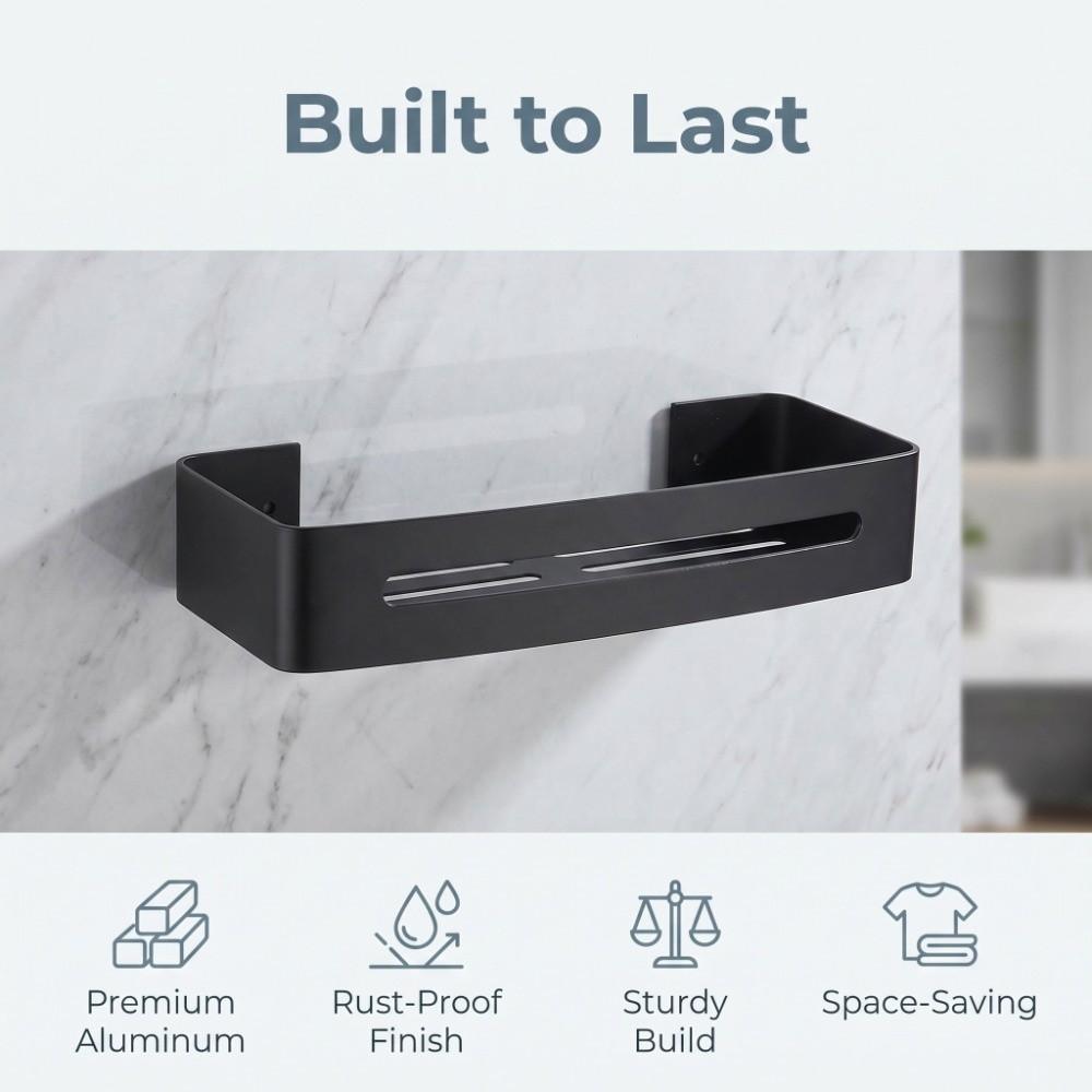 With Hooks Bathroom Shelf Black Floating Wall Shelf Storage Shelf Home Hotel Apartment