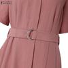 ZANZEA Women Casual Turn Down Collar Solid Color Loose Half Sleeve Long Dress