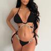 Maillot de bain sexy pour femme, ensemble bikini fendu en chaîne, triangle, noué sur le côté, string, dos nu, à lacets, élastique