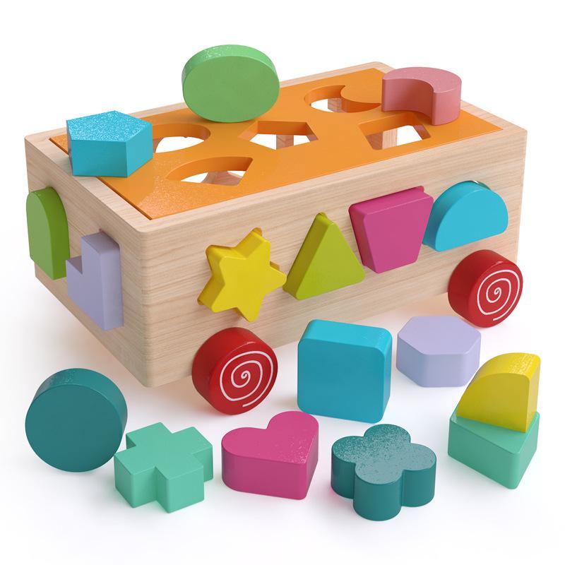 

Wood Multi-Functional Children S Educational Fruit Animal Shape Building Block Pulling Radish Pairing Farm Intelligence Car Toy