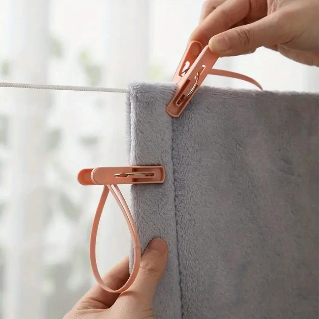 12/24pcs Small Plastic Clothespins with Lanyard Travel Size Towel Socks Drying Clips Essential Household Items