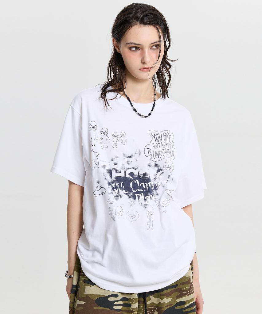 HOODHOOD Doodle Alien Short Sleeve T-Shirt White