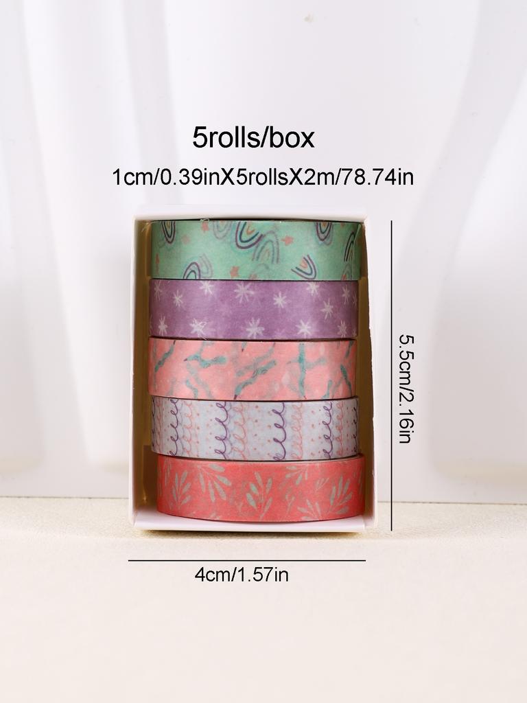 5rolls/Box Colorful Washi Tape Decoration Scrapbooking Supplies Masking Tape School Supplies Sticker Stationery Washi Tape