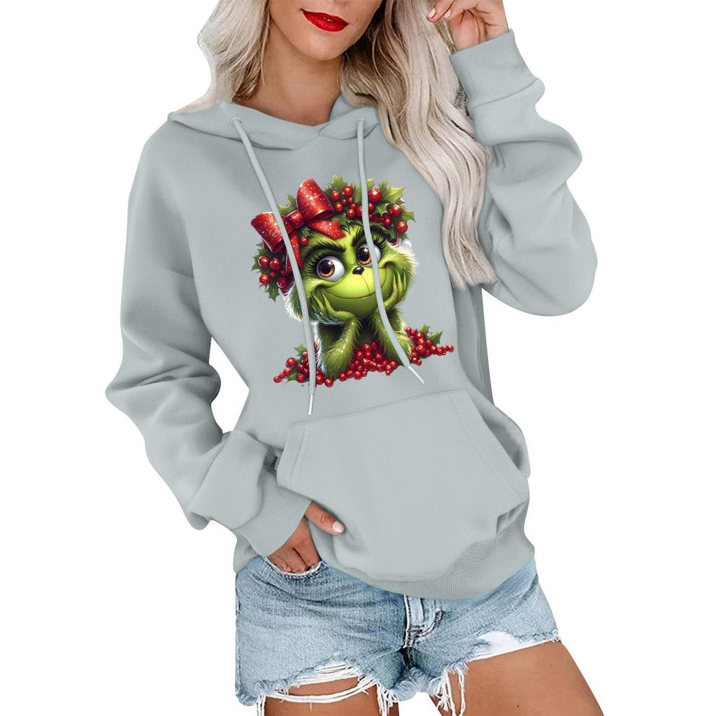Women's Casual Comfortable Neck Hooded Long Sleeve Christmas Print Warm Sweatshirt