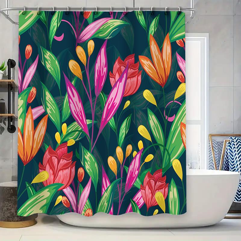 

Colorful Floral Shower Curtain With Green Leaves Modern Bathroom Decor For Home Decoration Gift Idea W60H190(CM)-1 Pcs