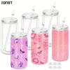 6PCS 16oz Double Wall Insulated Plastic Water Bottles with Straws Lids DIY Snowball Cup with Pre Drilled Hole Reusable Drinkware