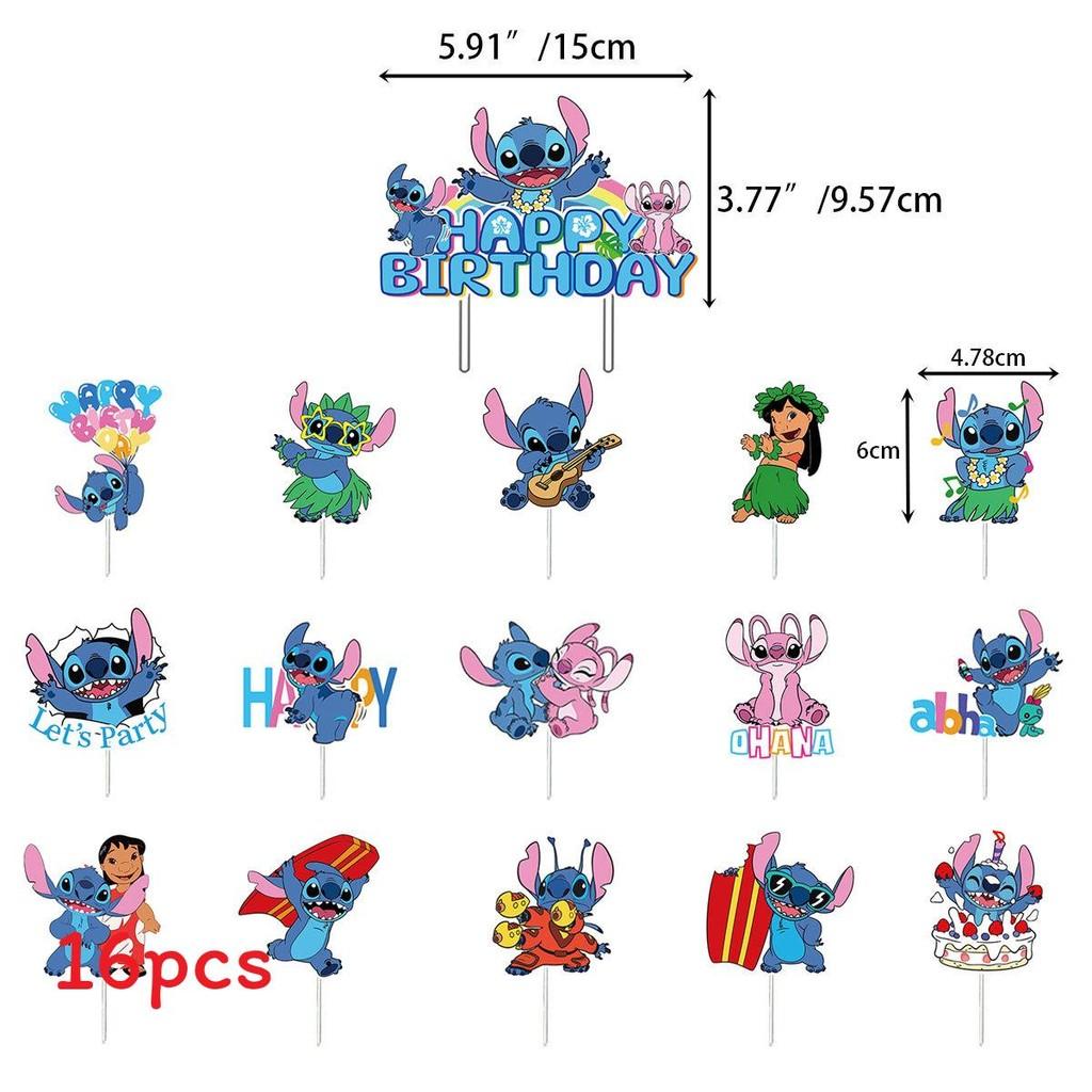 Birthday Stitch Theme Cake Inserts Set With Paper Decor For Events Celebration