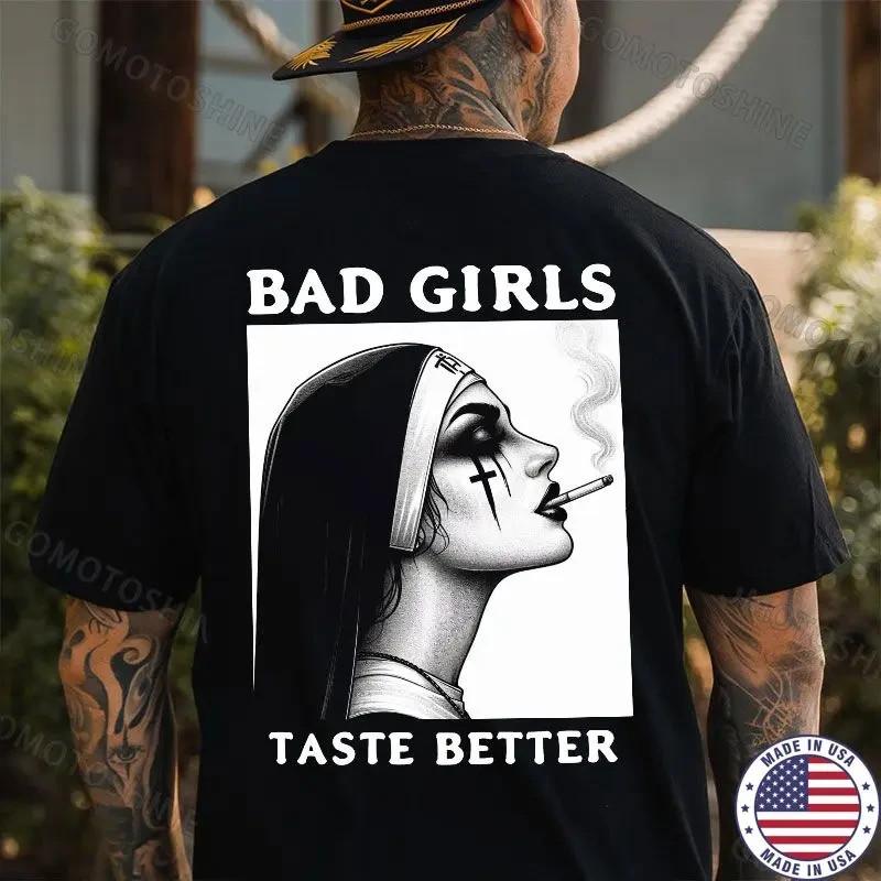BAD GIRLS TASTE BETTER Smoking Nun Print Men s Unisex T-Shirt S