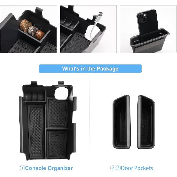 (3pcs) 2024 2025 Mustang Accessories Center Console Organizer/Door Side Storage Box for Ford Mustang, Durable ABS Plastic&Anti-Slip Rubber 2025