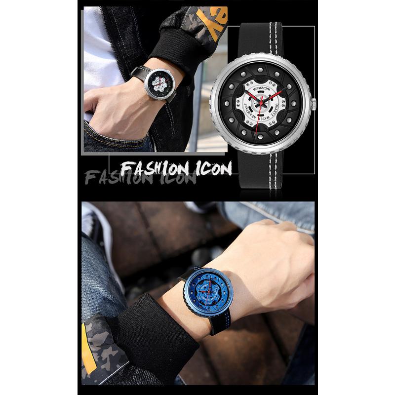 New Watch Men's Belt Business Quartz Watch Hollow Large Dial Fashion Personality Trendy Watch