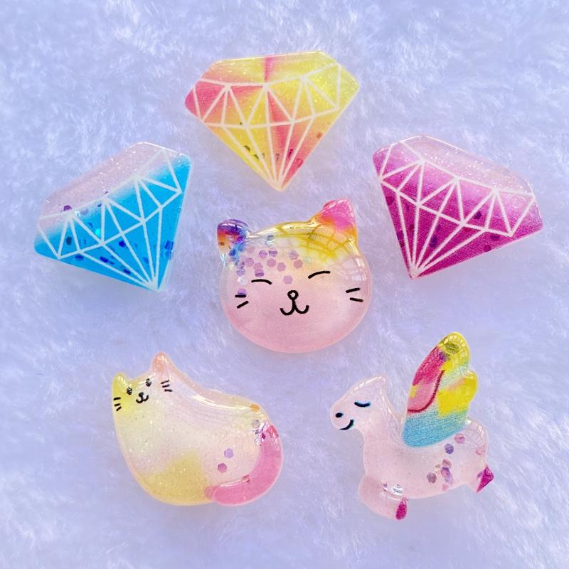 

10Pcs Resin Mix shiny cat / Unicorn Flatback Cabochon Scrapbook Kawaii DIY Embellishments Accessories C75