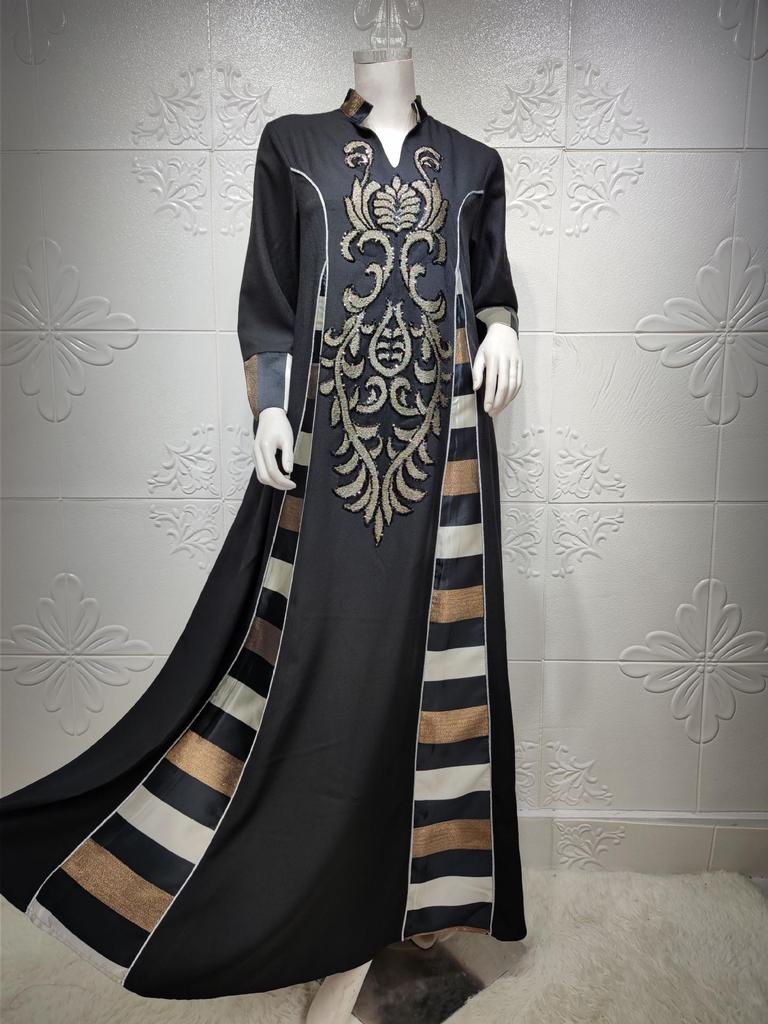 AB052 Embroidered Long Dress - Women's Muslim Abaya, Middle Eastern Arabic Style