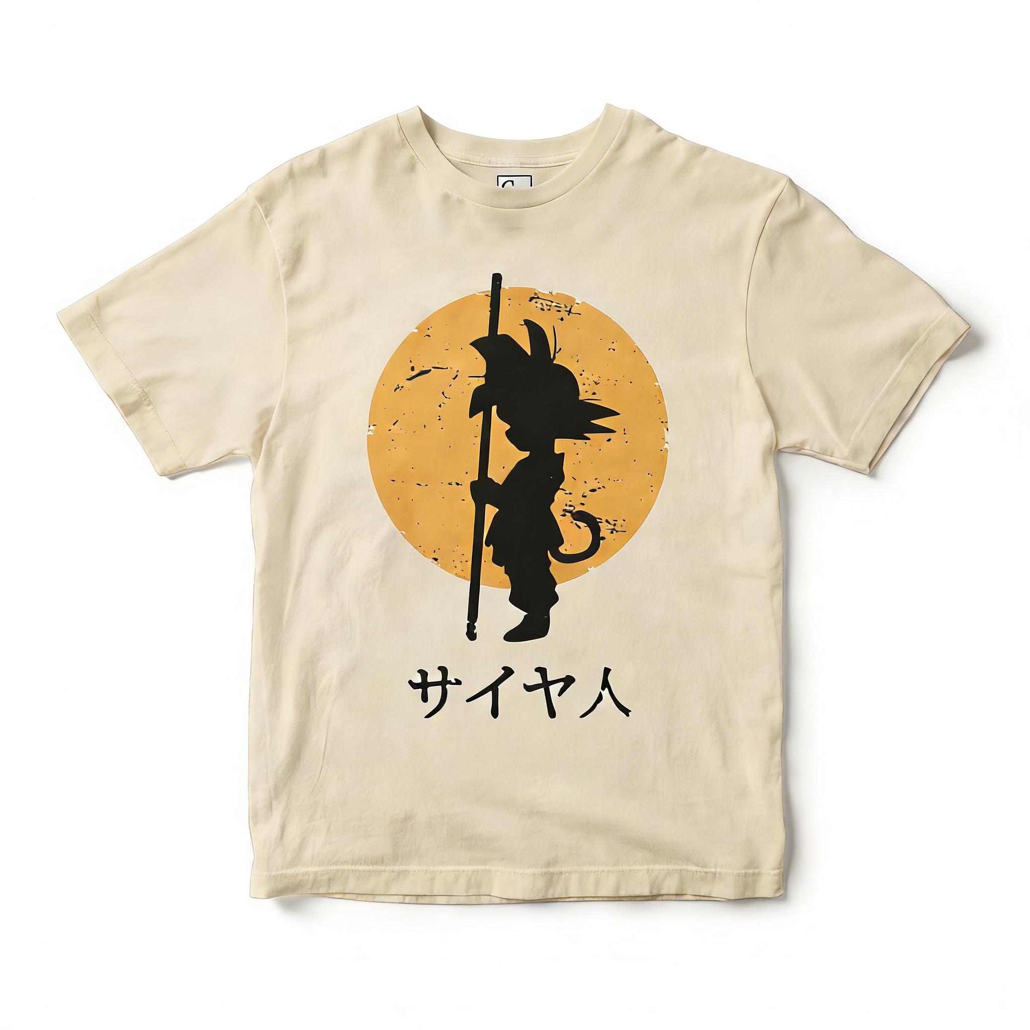 

Unisexs T Shirt Sports T Shirt Short Sleeve T Shirt Dragon Ball Young Goku Silhouette Tail Staff Orange Yellow Background Print S