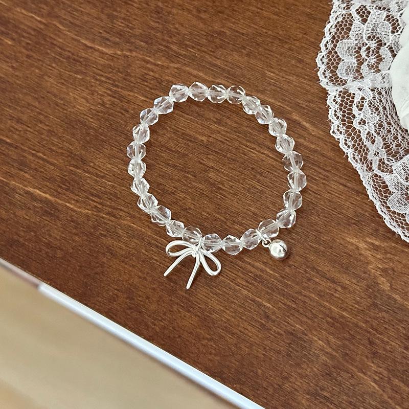 Bow Transparent White Crystal Beaded Bracelet Women'S High Sense Elegant Fashion Temperament Trend Versatile Bracelet Jewelry