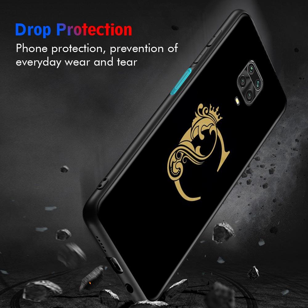 Shell For Xiaomi Redmi Note 11 10 9 8 7 Pro Max 9T 8T 9S Case for Redmi 10 9 8 9C 9A 8A 7A Luxury Golden yellow Crown Letter A-Z