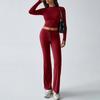 Women's Sports Yoga Long Sleeve T-Shirt Solid Color Pants Set Two Pieces