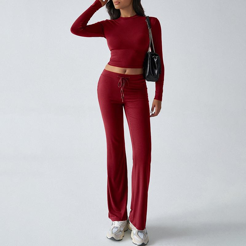 Women's Sports Yoga Long Sleeve T-Shirt Solid Color Pants Set Two Pieces